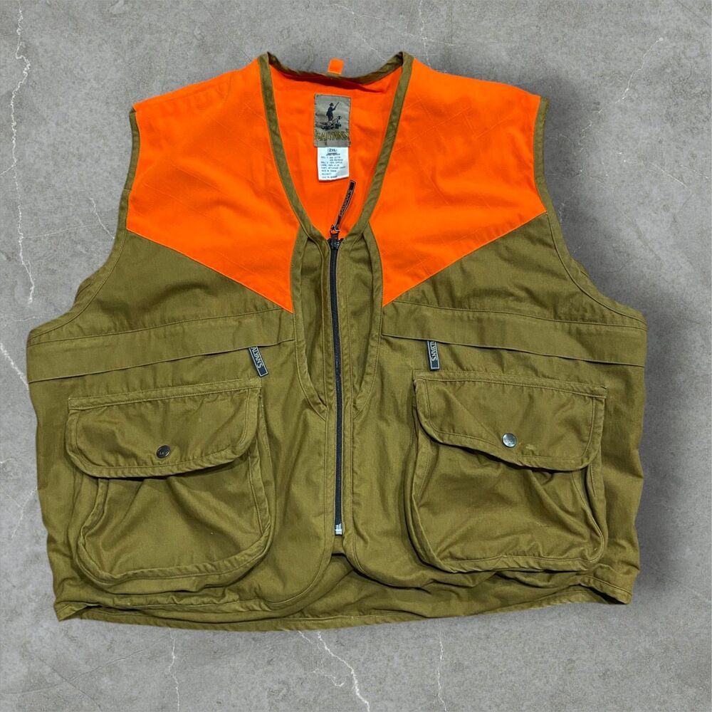 Galyan's Blaze Orange Brown Canvas Hunting Fishing High Visibility Vest Mens 2XL